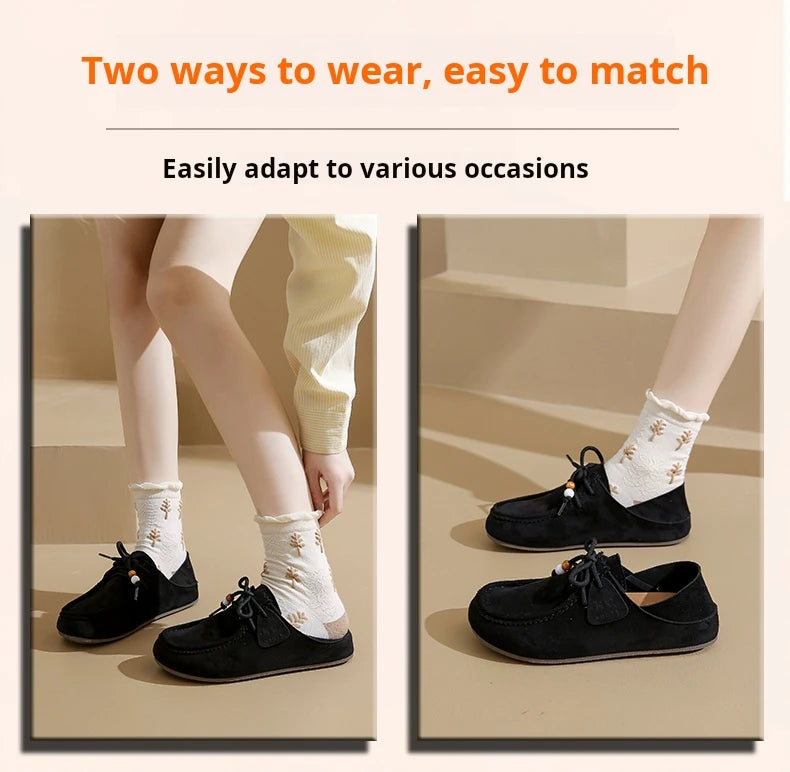 Fashion Brand Shoes Woman 2025 Autumn New Vintage Suede Loafers Pumps Women's Casual Flats Shoes British Style Flat Single Shoes