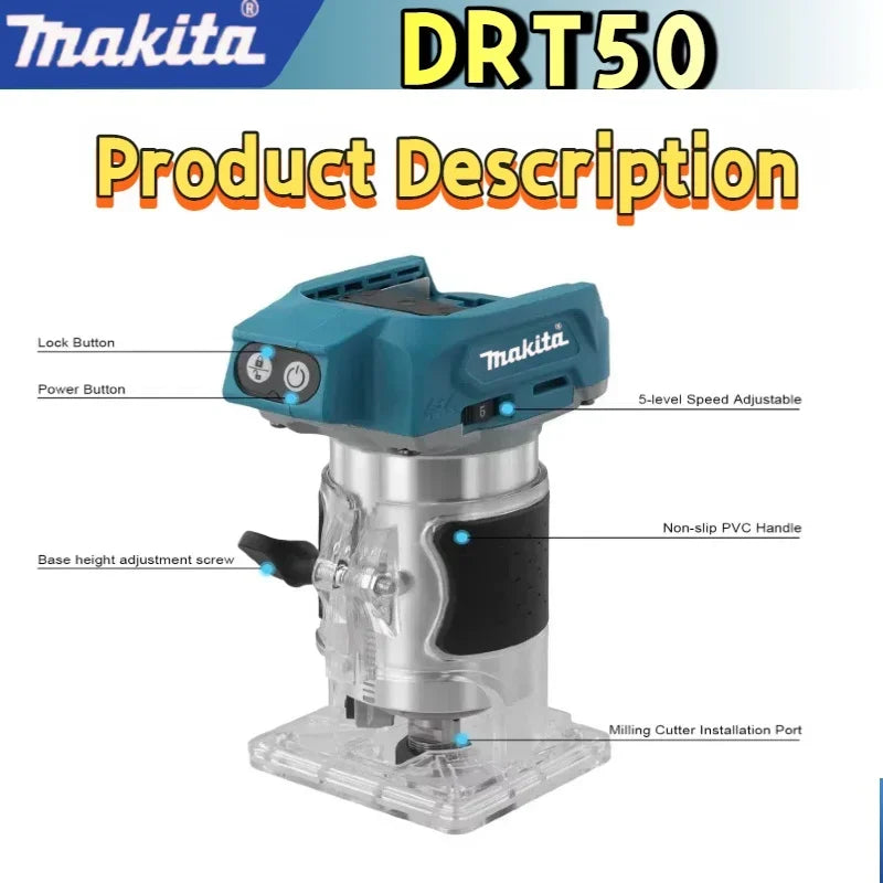 Makita DRT50 Cordless Trimmer Rechargeable Trimming Machine Brushless Slotting Tool Milling Woodwork Engraving Machine