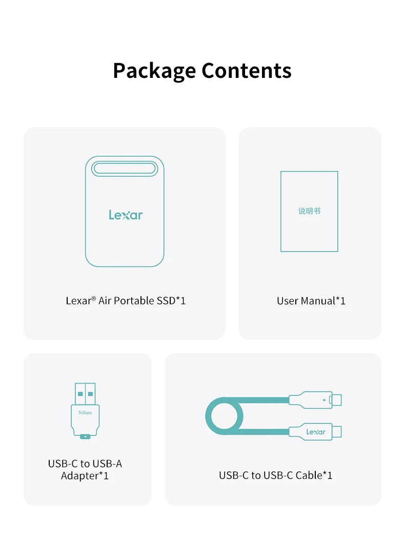 Lexar Portable Solid State Drive SL260X USB3.2 Type-C PSSD 512GB 1TB External Hard Drive Max 390Mb/s Read 400Mb/s Write SSD Disk