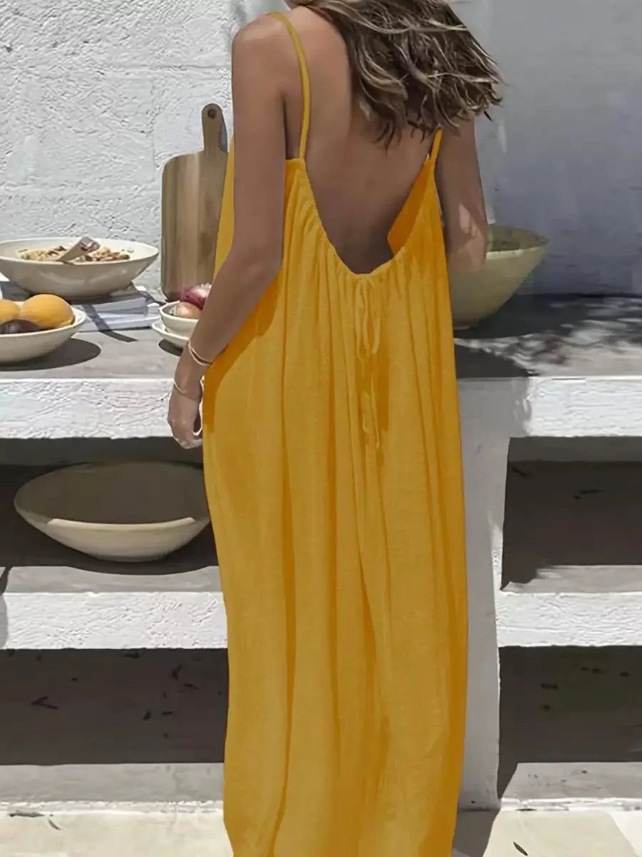 Women Backless Loose Sling Nightgown New Spaghetti Strap Home Wear Casual Lounge Dress