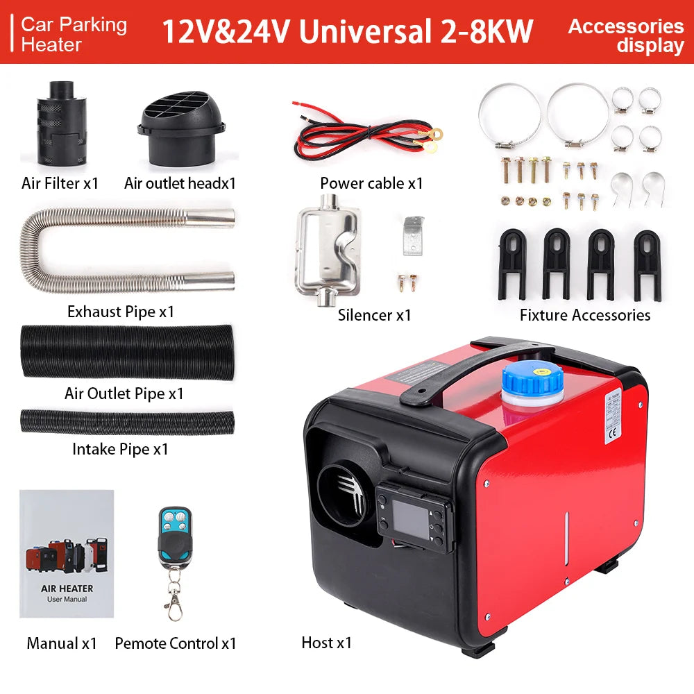Car Diesel Heater 12V/24V/220V Air Parking Heater 8KW Diesel Heating Low Noise Heater For Truck Bus RV Trailer Boat