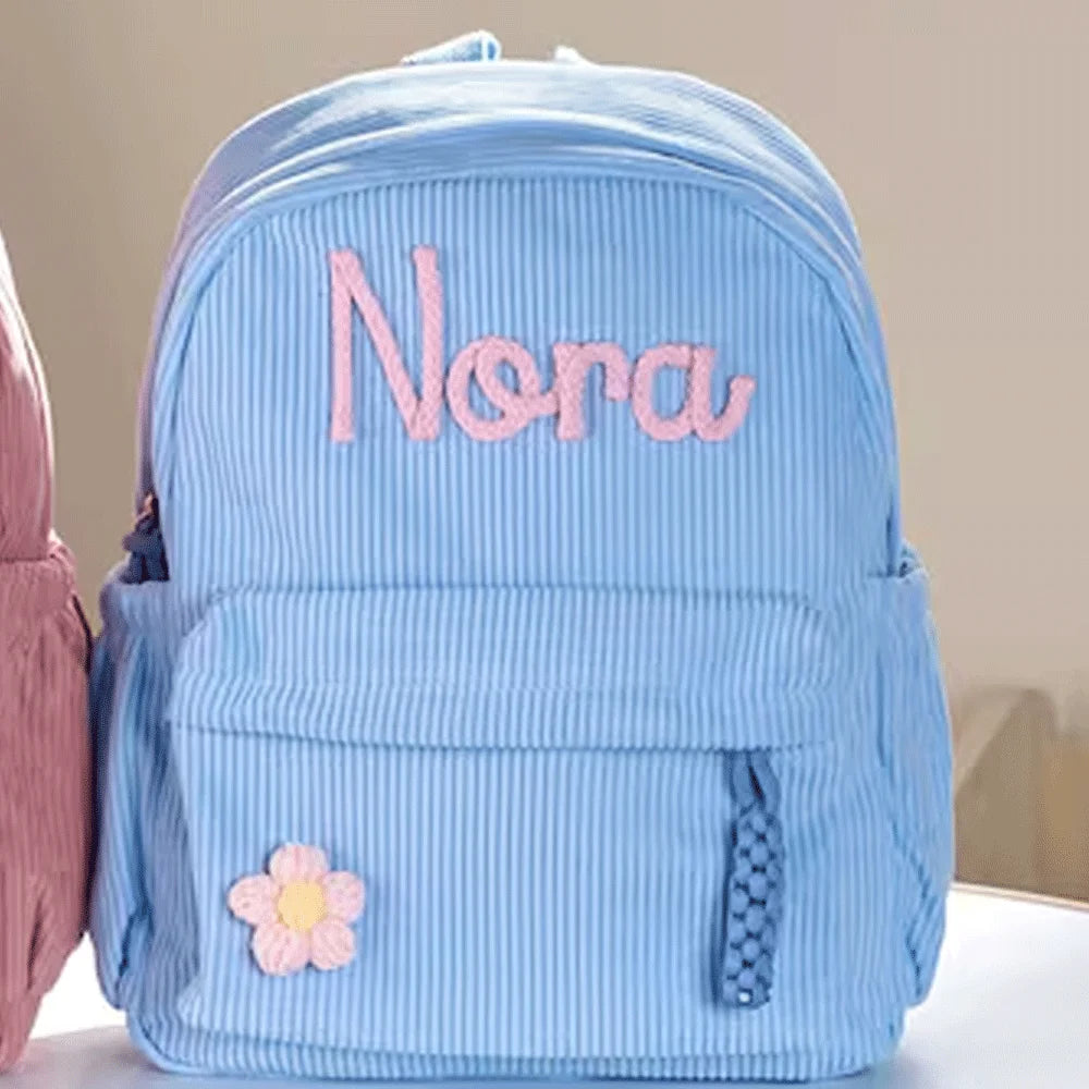 Personalized Small High-Quality Corduroy Backpack – Customizable School Bag with Name Print; Cute and Practical