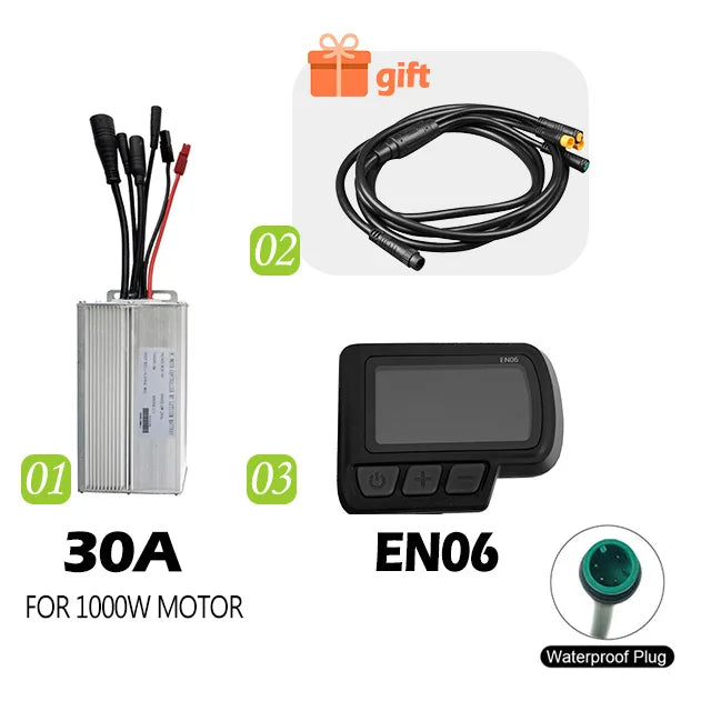 Electric Bike 30A Brushless Controller with SM Plug for 1000W Motor with LCD Display Panel S800 S830 E-scooter Meter Control UKC