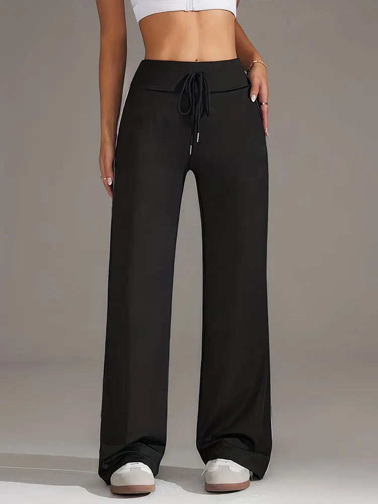 Womens Drawstring Straight Pants High Waist Wide Leg Yoga Trousers Breathable Loose Sweatpants For Fitness Running Casual Wear