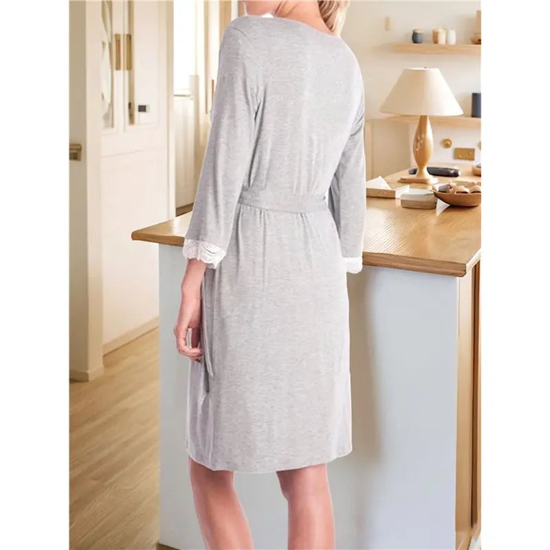 Women's Maternity Robe Pregnancy Breastfeeding Bathrobes Labor Delivery Nightgowns Dark Gray S