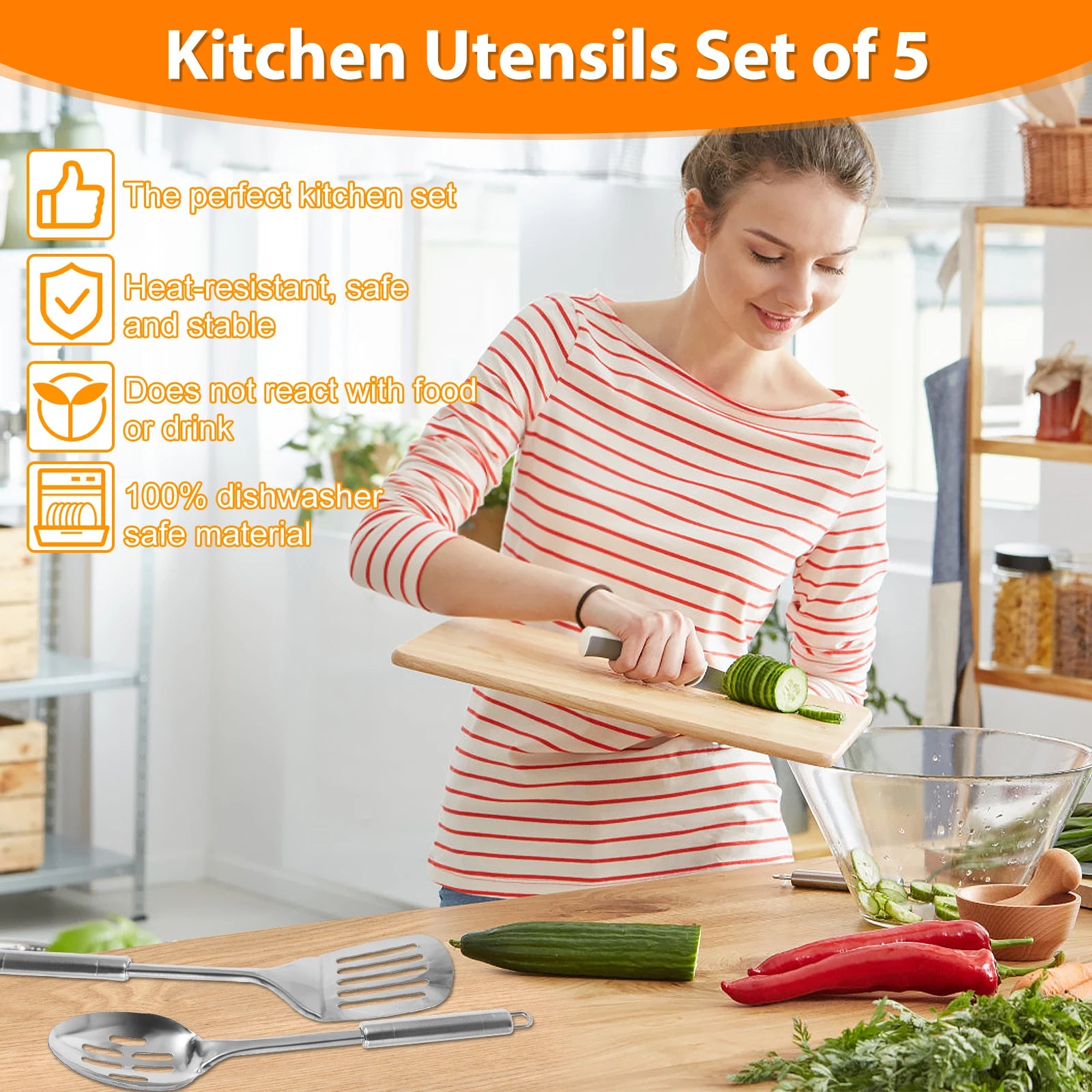 5/10Pcs Kitchen Cooking Utensils Set Durable Stainless Steel Cooking Tool Washable Spoons Spatula Utensils Kitchen Gadgets Tools