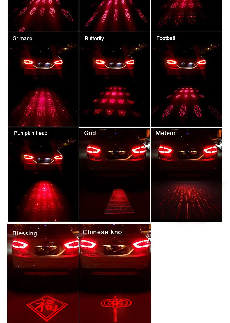 led projector Car laser Fog Light Motorcycle Anti Collision Rear-end Laser Tail Lights Brake Light Universal Decorative Lamp
