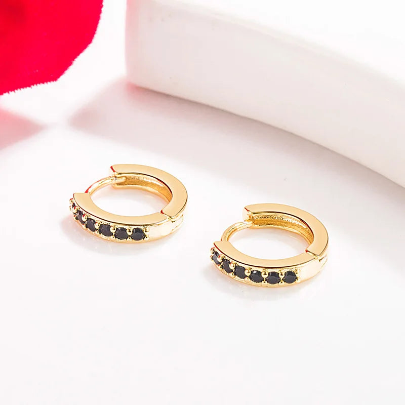 14K Gold emerald Jewelry Stud Earrings for Females Single Row Full Drill Buckle Aros Mujer Oreja Real 14 K Yellow Gold Orecchini