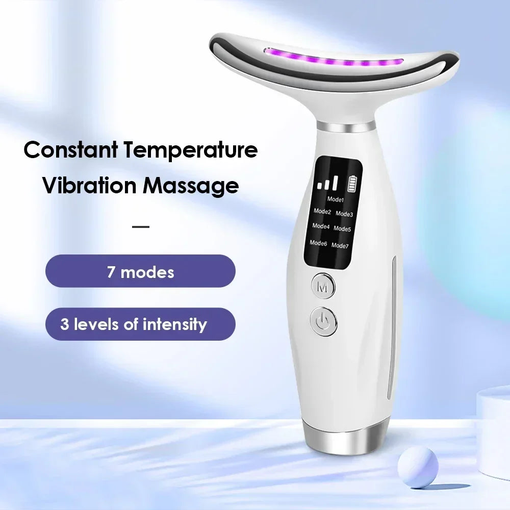 7 Colors LED Photon Therapy Face Neck Massager 3 Adjustable Gears Vibration Anti Wrinkle Skin Tightening Lifting Home Beauty Dev