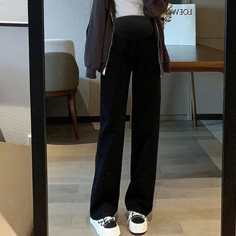 Maternity Pants Spring/Fall Denim Pants Plus Size Wide Leg Pants Outerwear Straight Leg Maternity Pants