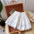Girls' Skirt 2025 Summer New Children's White Short Skirts with Safety Pants Lace Cake pleated Skirt for Baby Kids Clothing