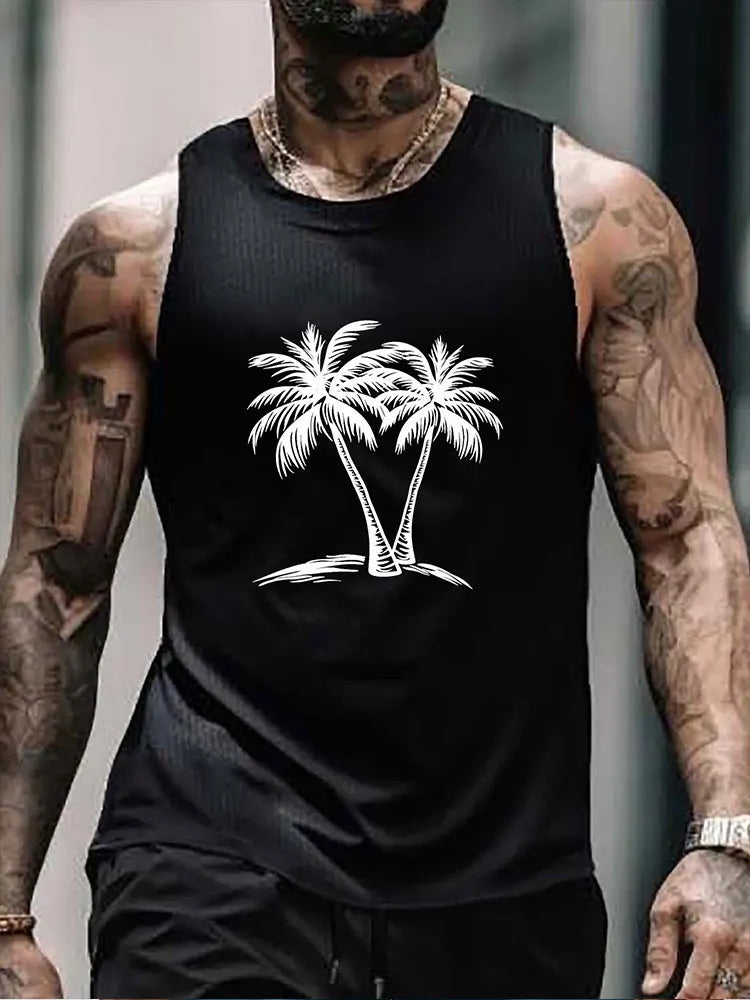 2024 Summer Outdoor Beach Men's Top Hawaiian Style Men's Tank Top Vintage Car Print Tank Top Everyday Casual Sleeveless T-shirt