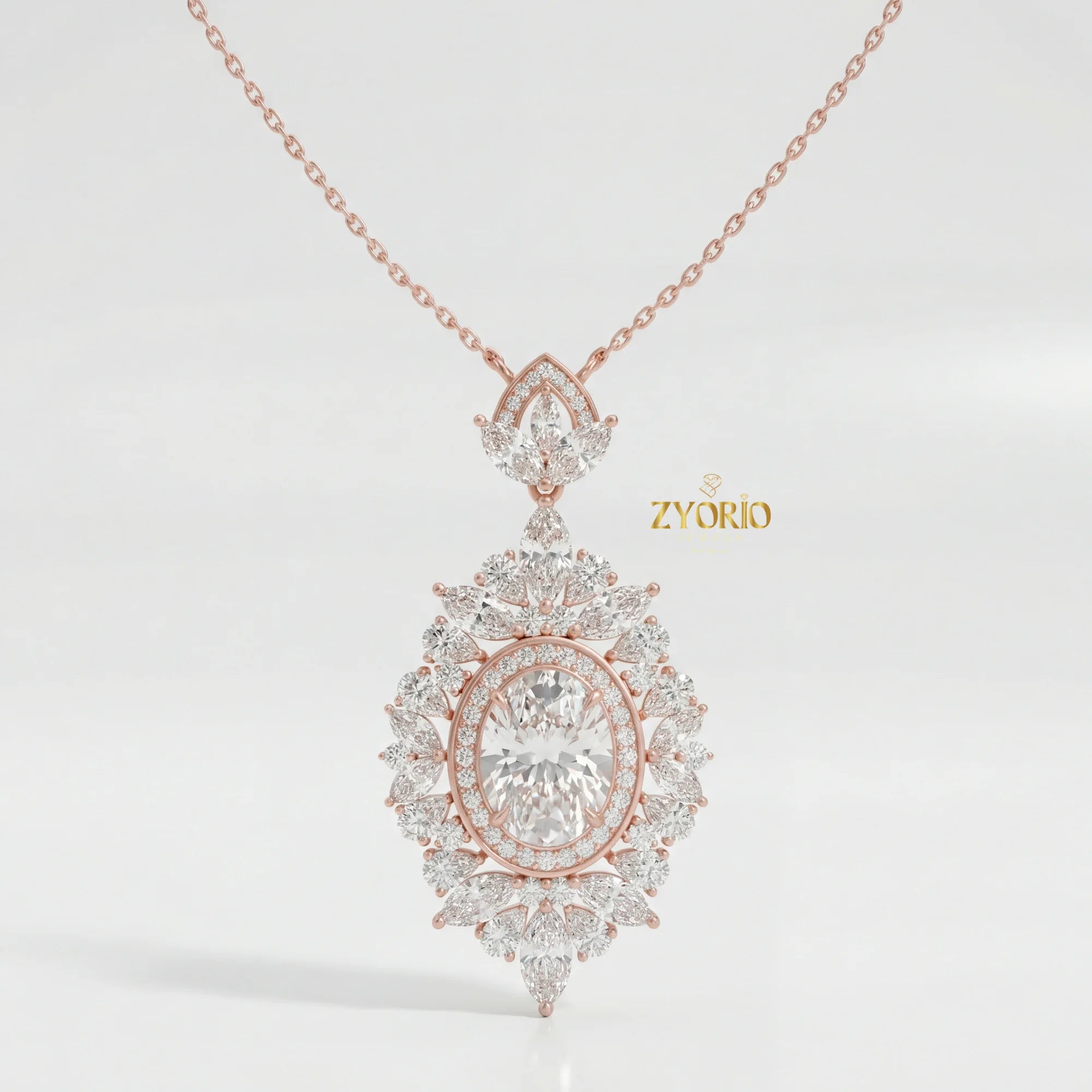 Gold Oval Halo Cluster Diamond Pendant Necklace Women Brilliant Diamond Link Chain Jewelry for Engagement Wedding Anniversary