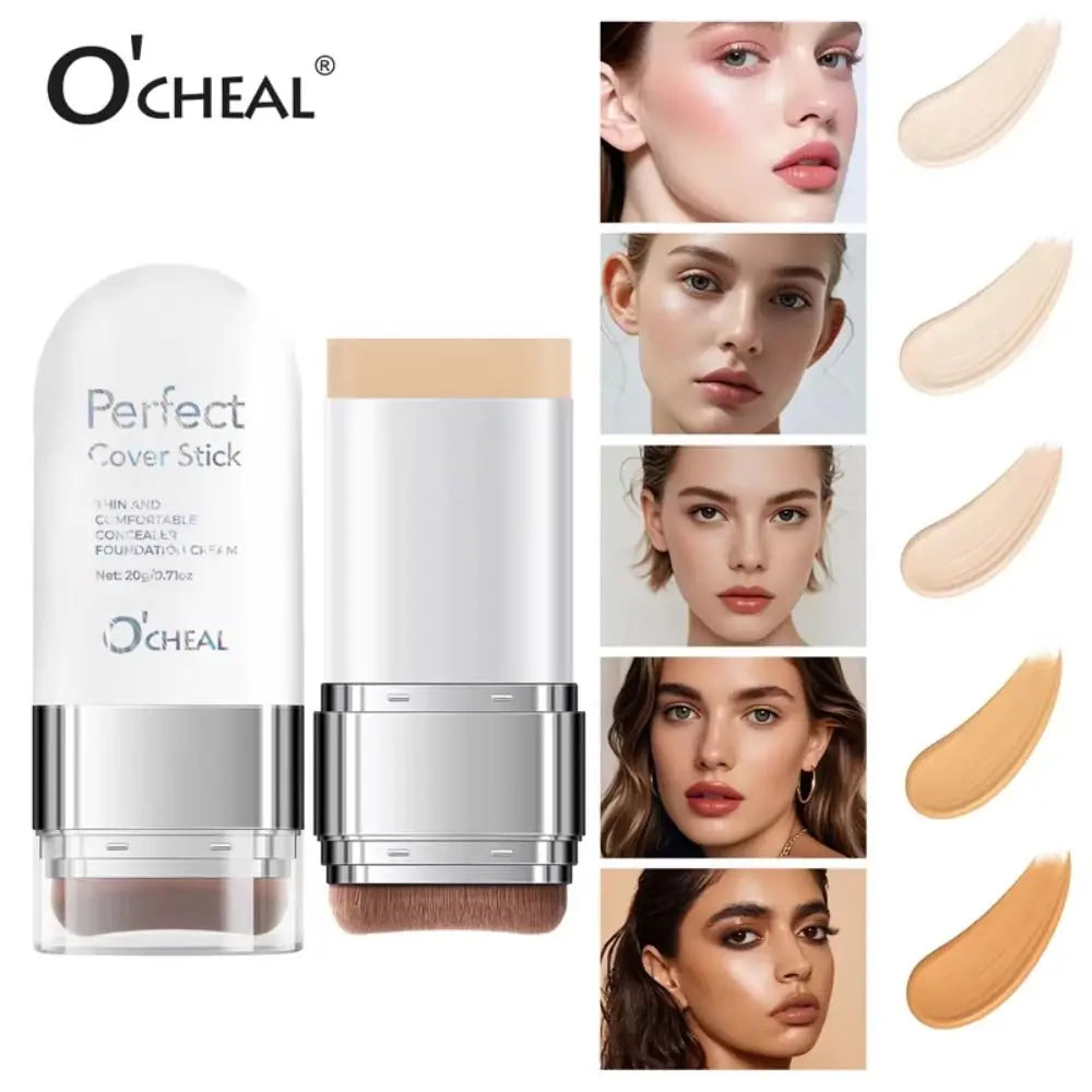 Thin and Comfortable Perfect Cover Stick Waterproof Long-lasting Foundation Cream with Brush Instant Natural