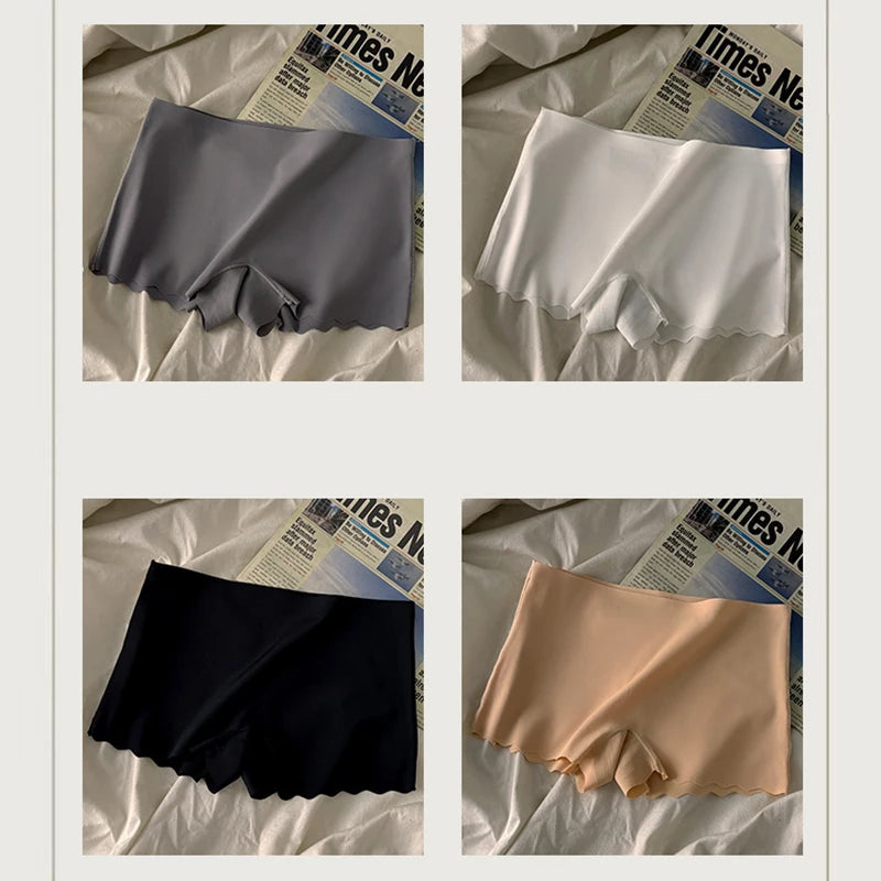 4-Piece Set Of Women's Mid Waist Solid Color Flat Angle Pants, Sexy Comfortable Seamless Safety Pants, Women's Sports Underwear