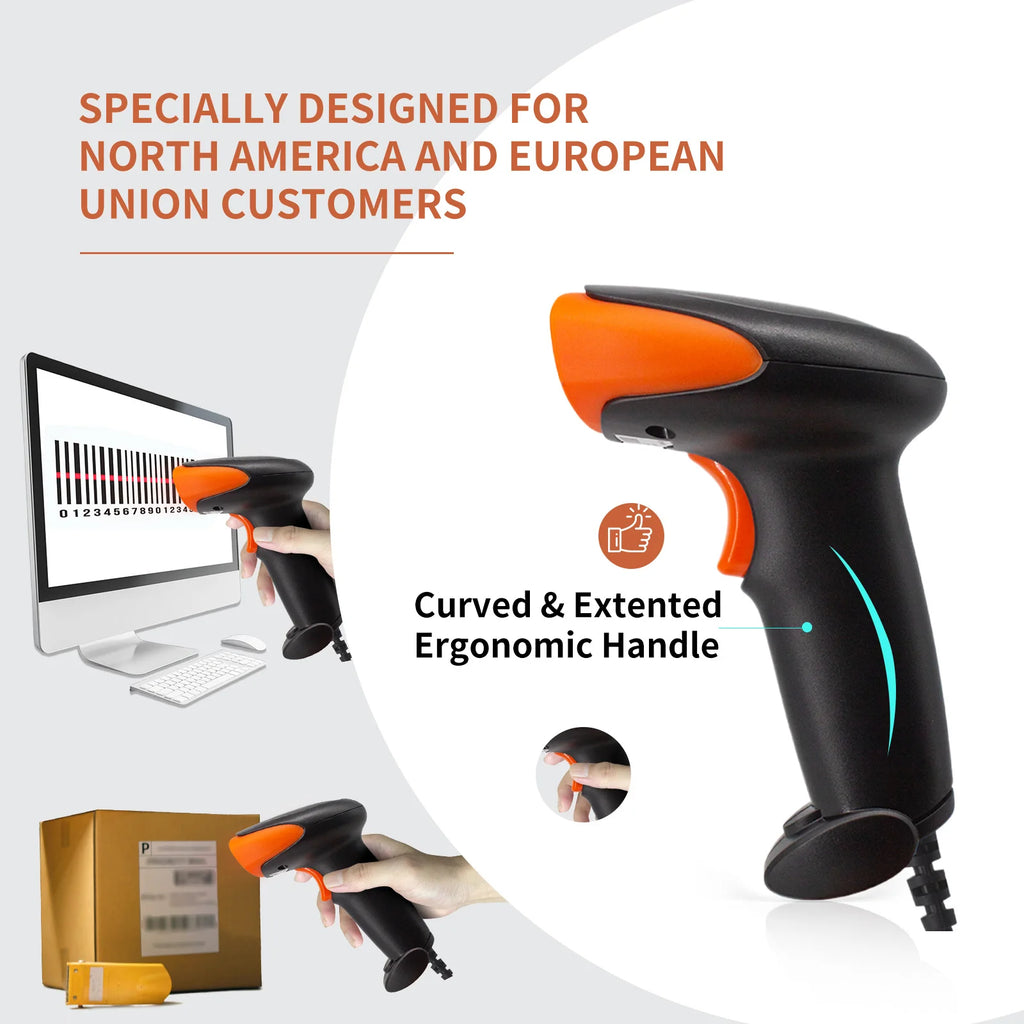 Handheld 1D Barcode Scanner USB Scanner Wired Automatic 1D Data Matrix Bar Code Reader Plug and Play Support for paper barcodes