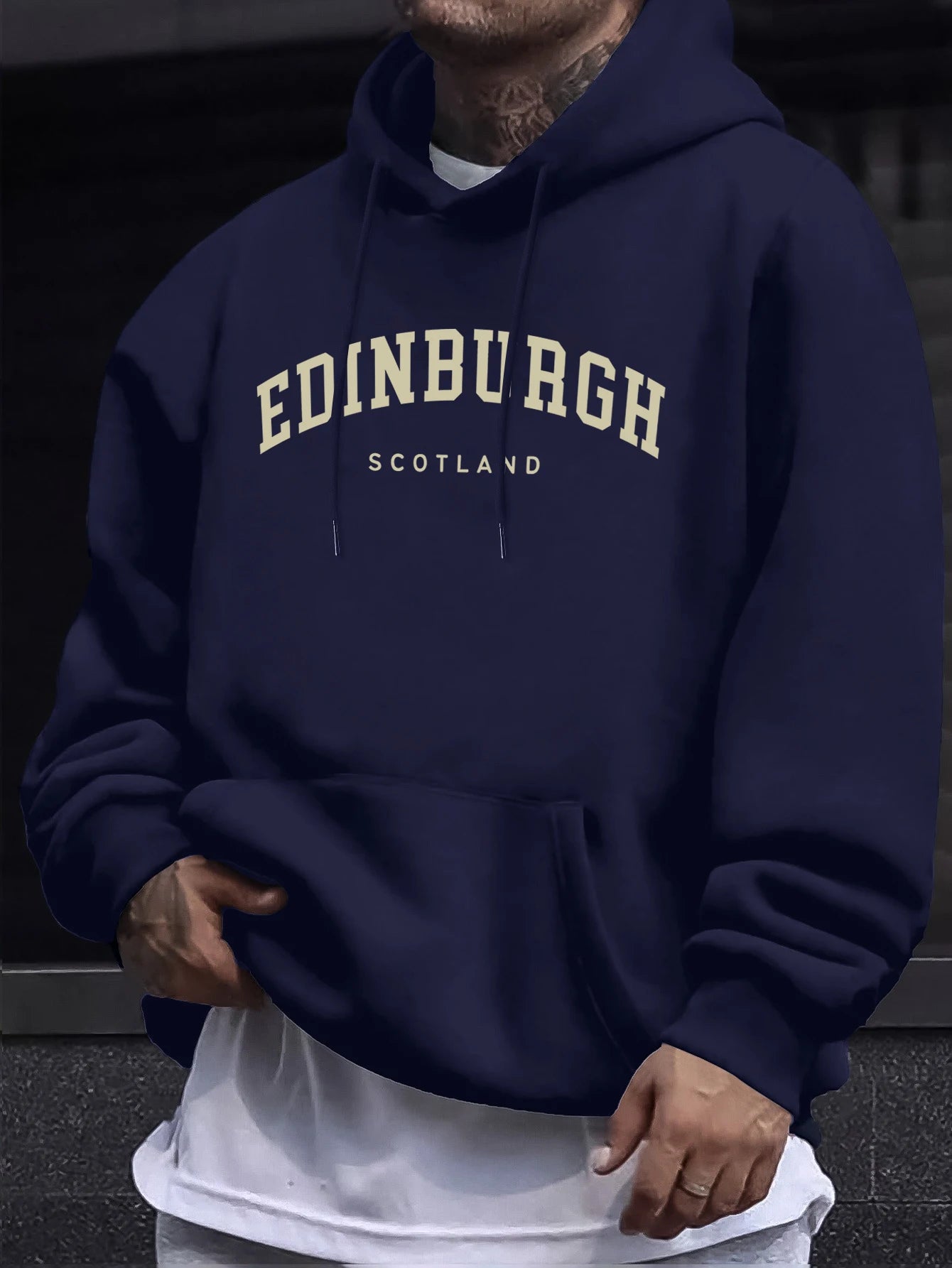 Edinburgh Scotlano Letter Prints Fleece Comfy Tops Man Loose Fashion Sweatshirts Sports Autumn Hoodie Simple Casual Streetwear