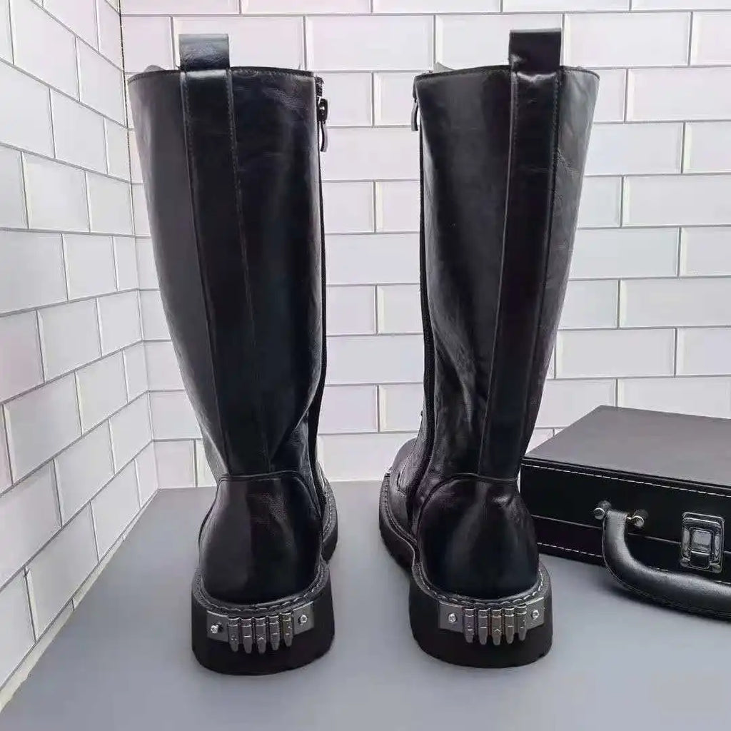 men's fashion party nightclub dress motorcycle boots black soft leather shoes autumn winter cowboy high boot long botas hombre