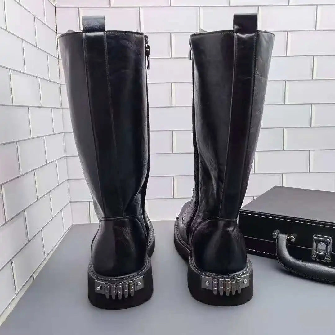 men's fashion party nightclub dress motorcycle boots black soft leather shoes autumn winter cowboy high boot long botas hombre