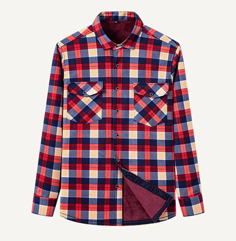 2025 Autumn Winter Men's Fashion Plaid Striped Print Shirts Double-sided Fleece Long Sleeve Thick Warm Shirts Soft Big Size 7XL