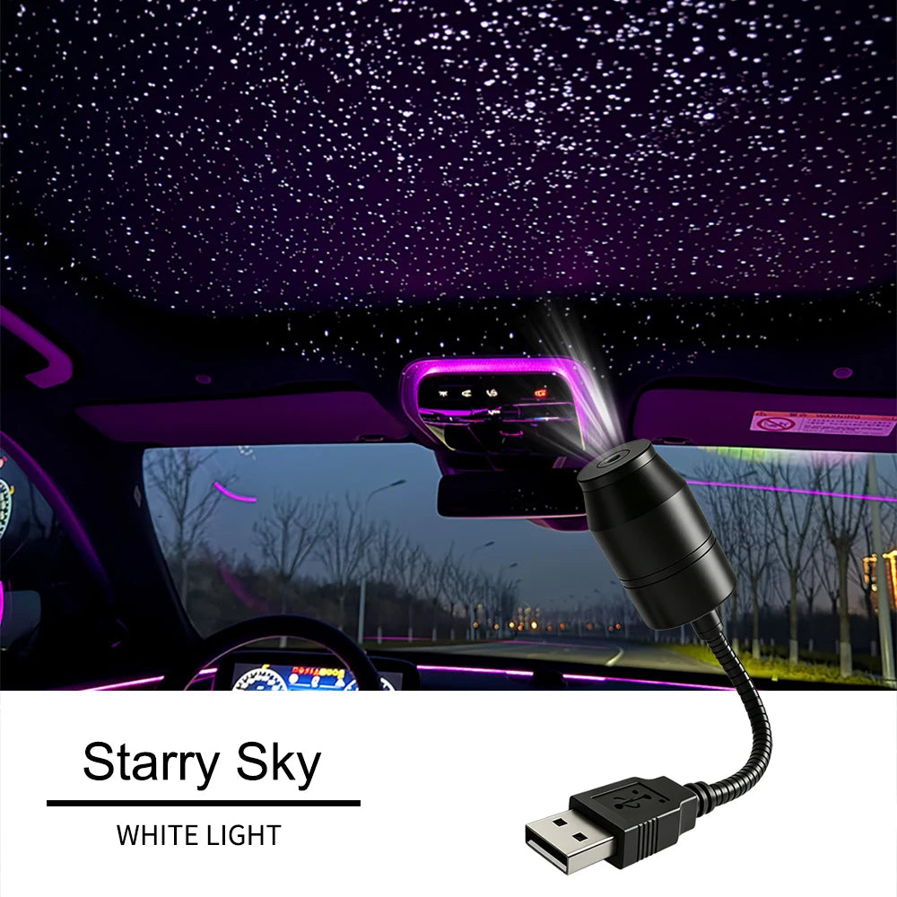 Car Interior Light Roof Star Light USB LED Starry Atmosphere Projector Decoration Night Party Decor Romantic Saturn Galaxy Light