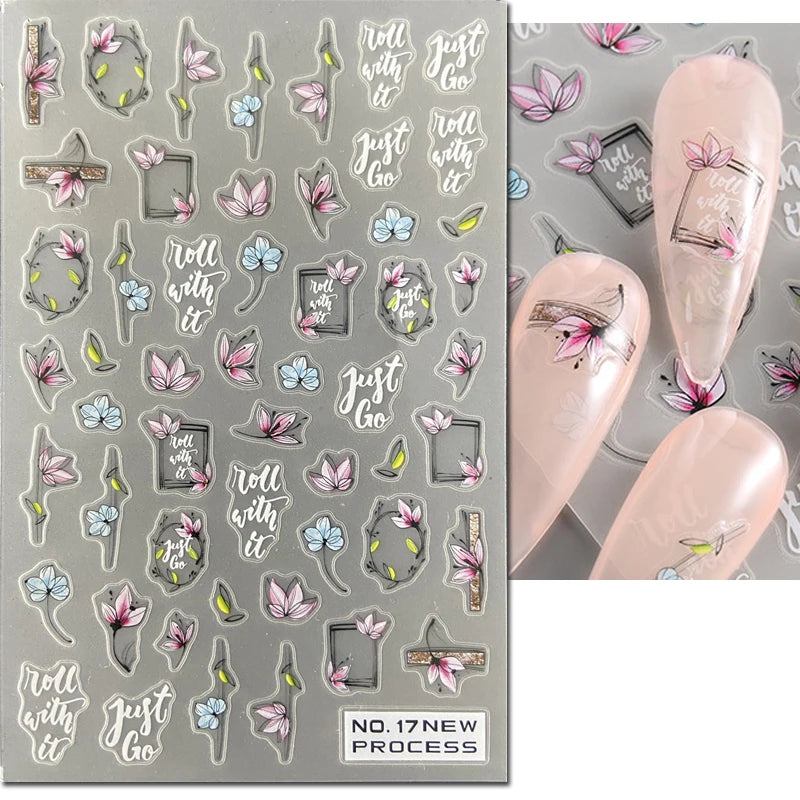 3d Nail Art Ultrathin Decals Blue Pink Blossom Florals Flowers Leaves Nail Stickers Decoration For Nail Tips Beauty