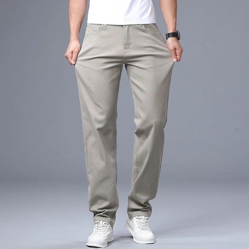 Men's White Jeans Fashionable Straight Business Casual Stretch Denim Pants Classic Fit Solid Color Comfortable All Season Pants