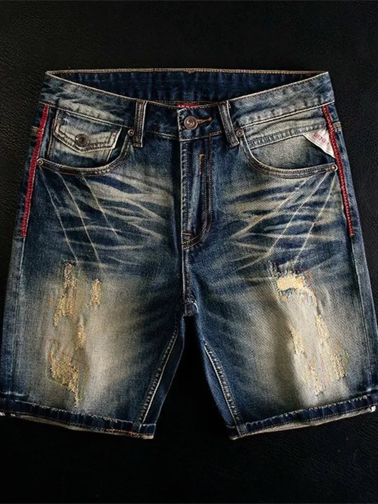 New Summer Classic Fashion Solid Color American Retro Straight Leg Denim Shorts Men's Casual Loose Fit Sports High Quality Jeans