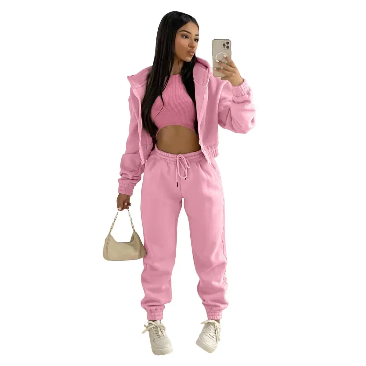Waterarea Basic Active Women's Tracksuit Hooded Track Jacket +vest and Jogger Pants Suit Matching Three 3 Piece Set SportOutfits