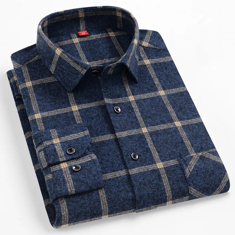 Pure Cotton Men's Plaid Shirt Long Sleeve Regular Fit Men Casual Oversized Shirt Leisure Autumn Spring Male Blouse New Plus Size