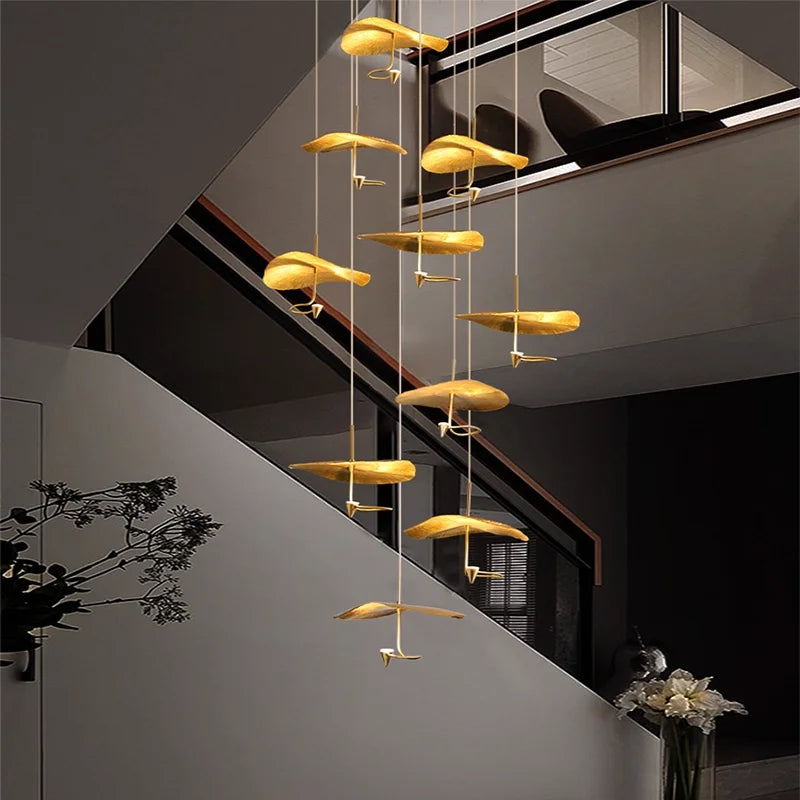 Mid century Stair Lotus light Luxury vintage lampshade Duplex Building Bedroom Living Room Tea Room Art  coffee bar lighting
