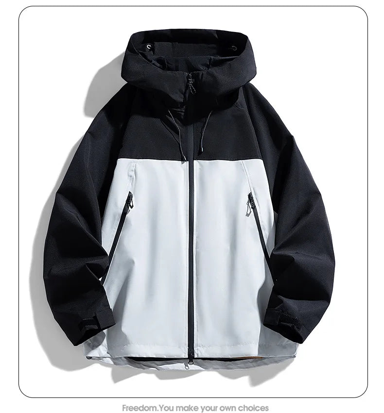 Man Jacket Spring Thin Contrast Color Long Sleeve Zipper Male Coat Loose Breathable Hooded Outdoor Sport Casual Men Outerwear