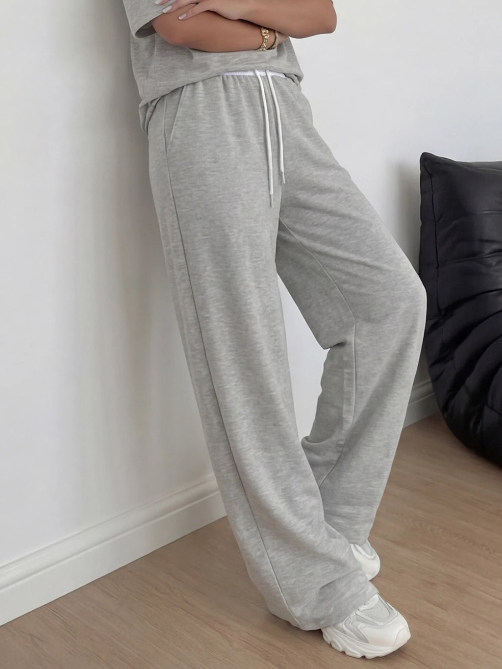 New Jogger Baggy Pants for Women Drawstring Straight Loose Casual Pants High Waist Wide Leg Pants Running Daily Wear Streetwear
