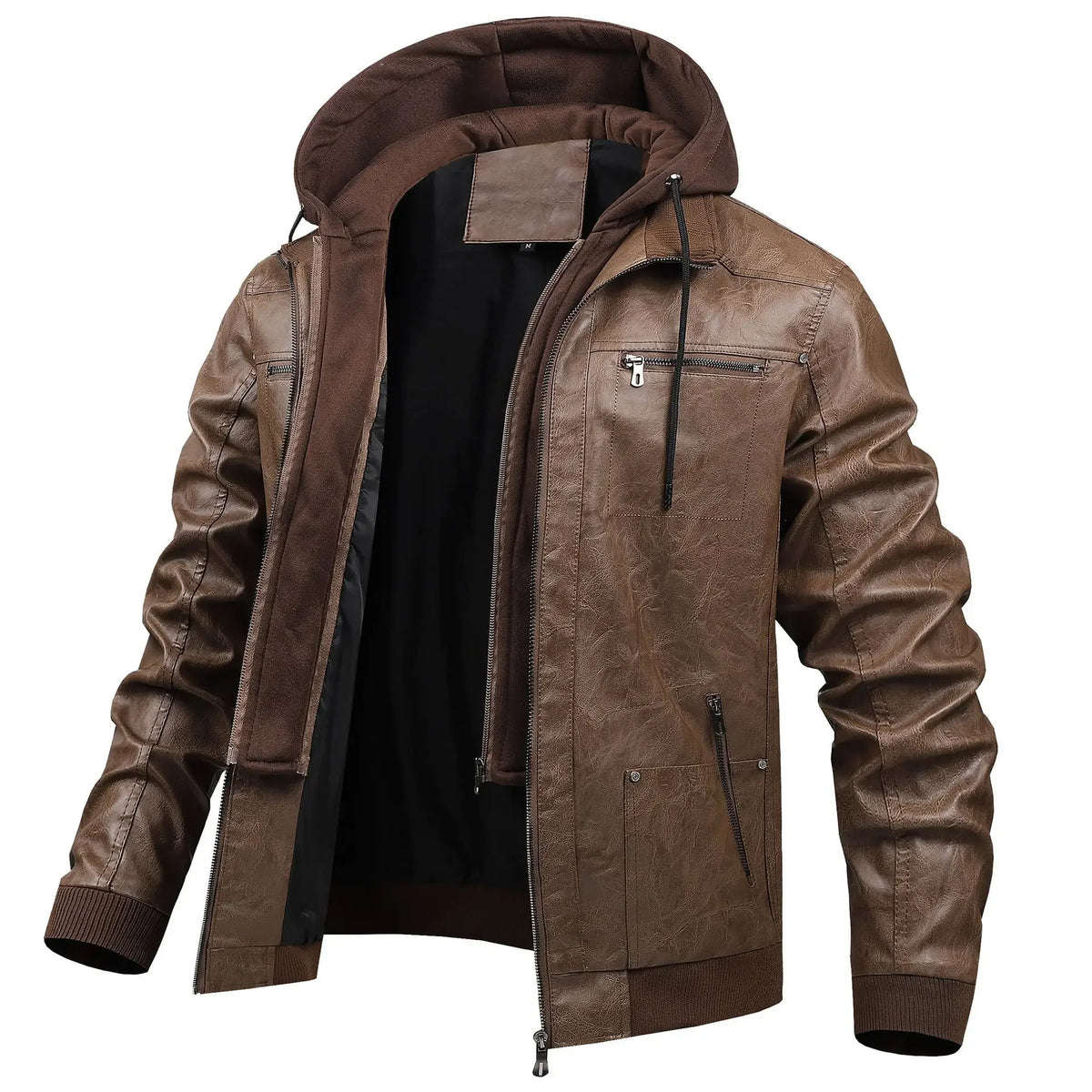 Men Detachable Hood Motorcycle Leather Jackets Quality Male Streetwear Casual PU Leather Coats Two in One Jacket