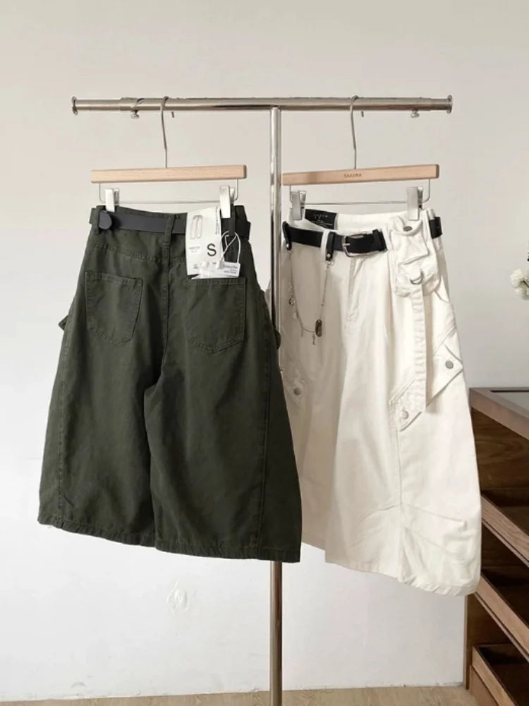 Women Denim Shorts 2026 New Summer Women's High Waist Slim Denim Cargo Pants Wide Leg Capri Pants Versatile Trousers