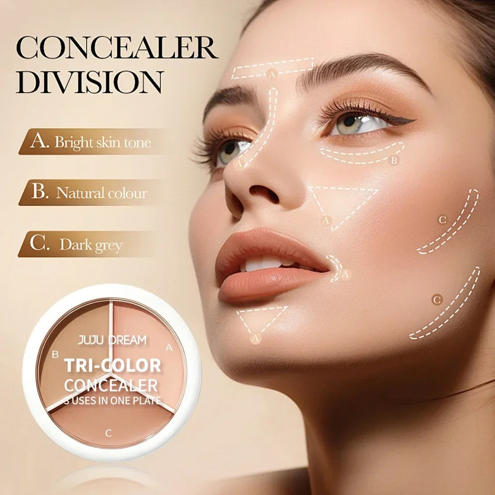 Professional Concealer Palette 3 Shades, Full Coverage Dark Circle Corrector, Face Makeup for Flawless Skin