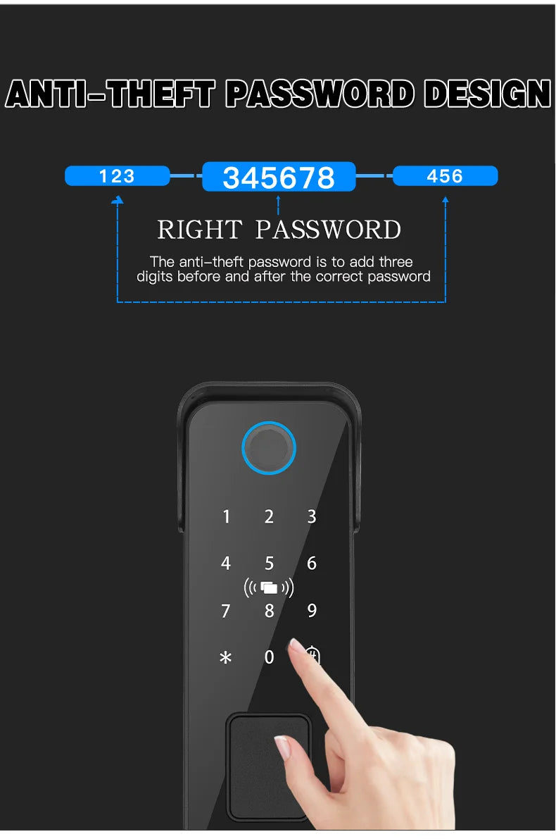 Tuya Bluetooth-compatible App Waterproof Fingerprint Smart Door Lock Gate Password RFID Card Rim Bolt Lock Electronic Door Lock