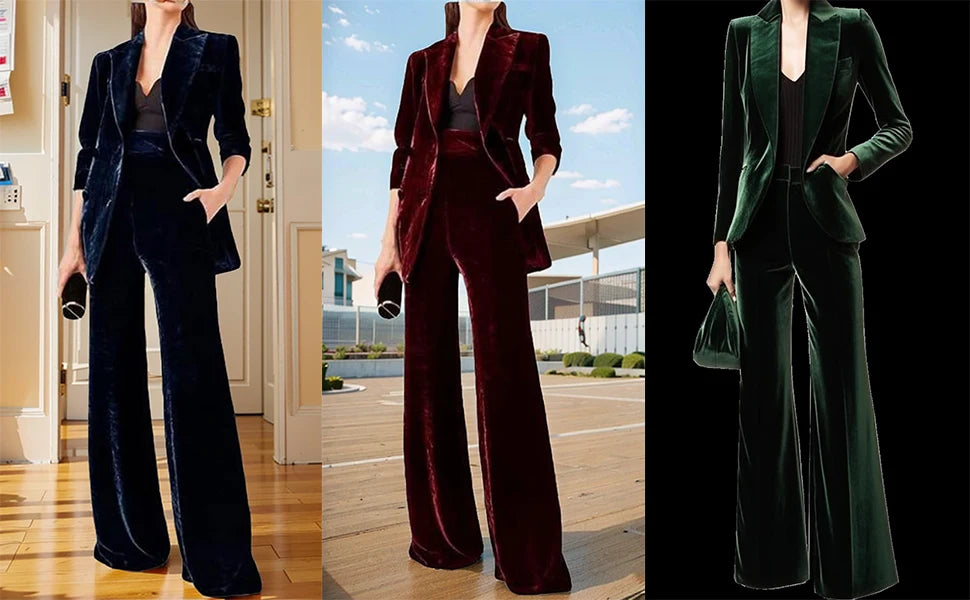 Women's Double Breasted Velvet Suit, 2 Piece Business Meetings and Office wear, Wedding banquets, Dinners and Dances