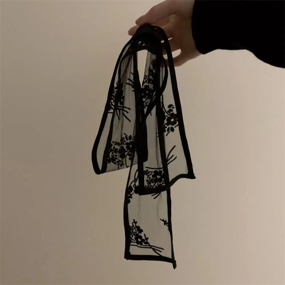Y2k Sweet Flower Lace Neck Strap Dressing Decoration Korean Style Hair Band Neckerchief Transparent Long Ribbon Head Scarf