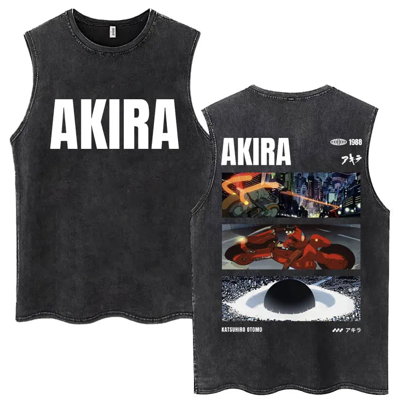 Washed Japan Anime Akira Retro Tank Tops 90s Science Fiction Movie Shotaro Kaneda Sleeveless T Shirts Cotton Casual Loose Vests