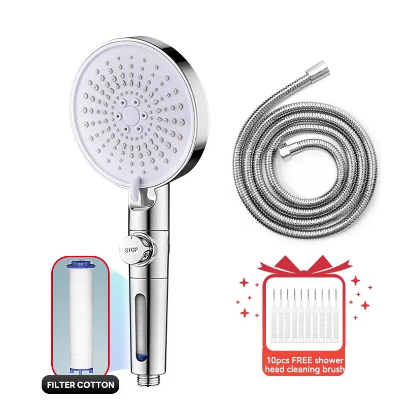 12.5cm Big Panel Shower Head,High Pressure Rainfall Shower Set Water Saving Shower,5 Modes Adjustable Shower Head Bathroom Tools