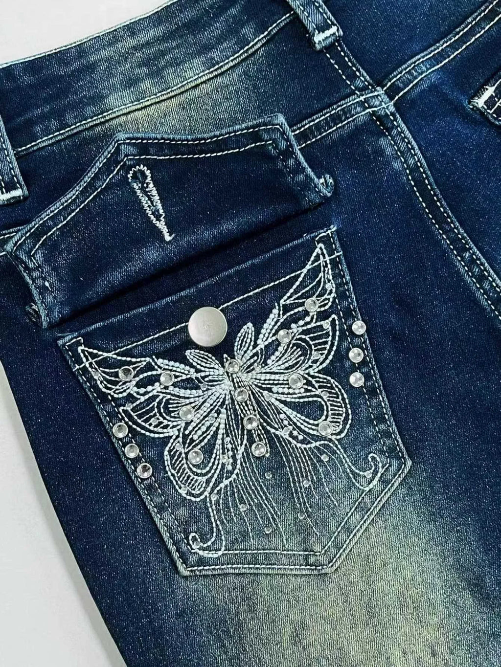 Elegant Embroidered Hot Diamond Jeans American Retro Blue Cool Girls Flare Pants Versatile High Waist Denim Pants Trendy Y2k