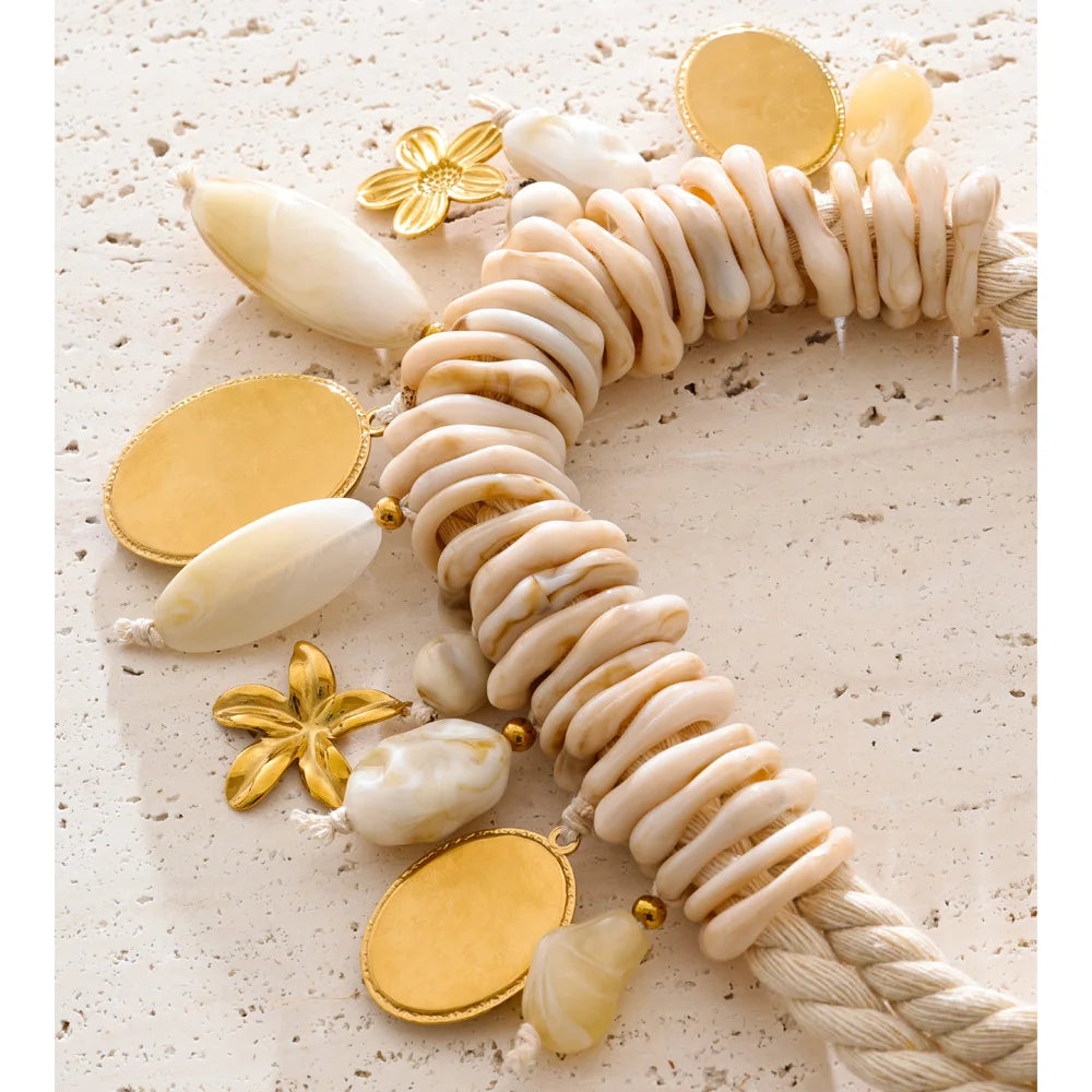 Yhpup 2026 Handmade Jewelry Rope Braided Resin Chain Portrait Flower Drop Charm Statement Necklace Exclusive Accessories