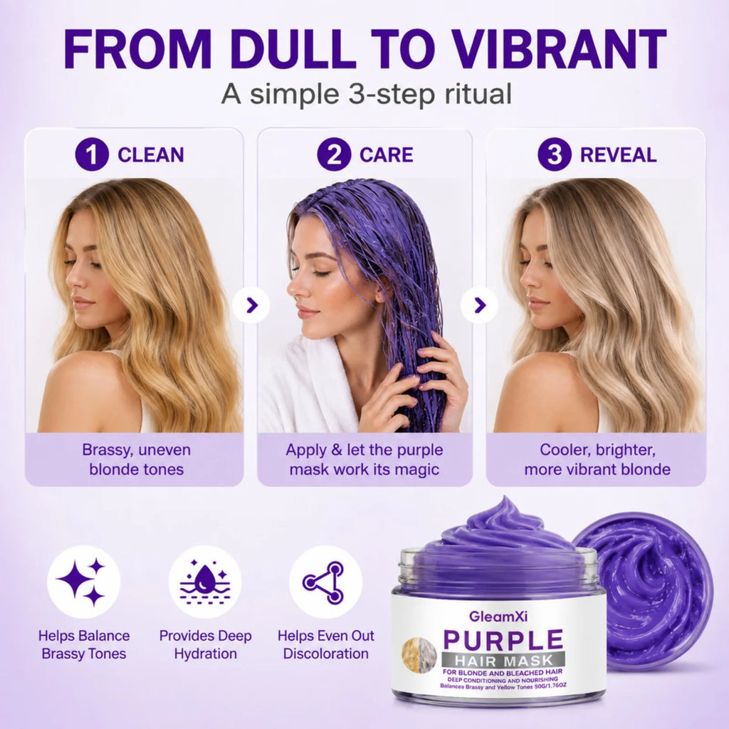 Purple Hair Mask for Blonde Bleached Hair Deep Repair Conditioning Neutralize Brass Yellow Tones Silky Soft Frizz Control 50g