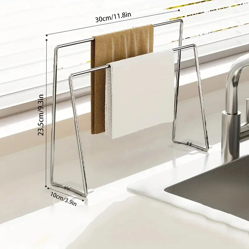 Stainless Steel Kitchen Sink Organizer - Towel Rack, Dishcloth Rack, Drain Rack, for Dish Storage and Organization, Space-Saving