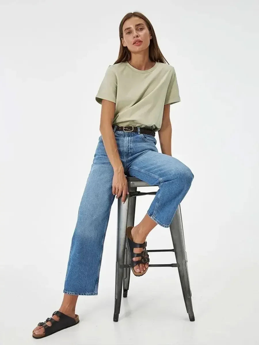 Summer 100% Cotton Women's T-shirt Bottoming Basic Fashionable Lady Short Sleeve Loose Tops Shirts Solid 200g/㎡ Tops