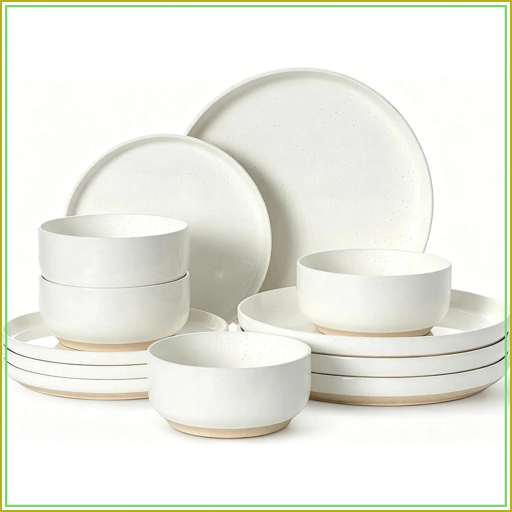 12-Piece Cream White Dinnerware Set for 4, Ceramic Plates & Bowls, Microwave & Dishwasher Safe