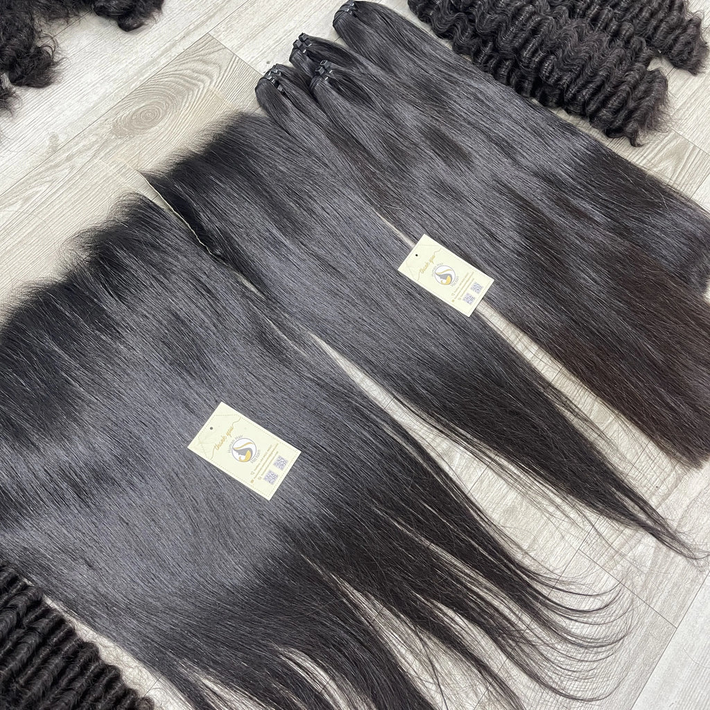 Premium Raw Vietnamese Human Hair Natural Straight Double Drawn Burmese Curly Weft Extensions