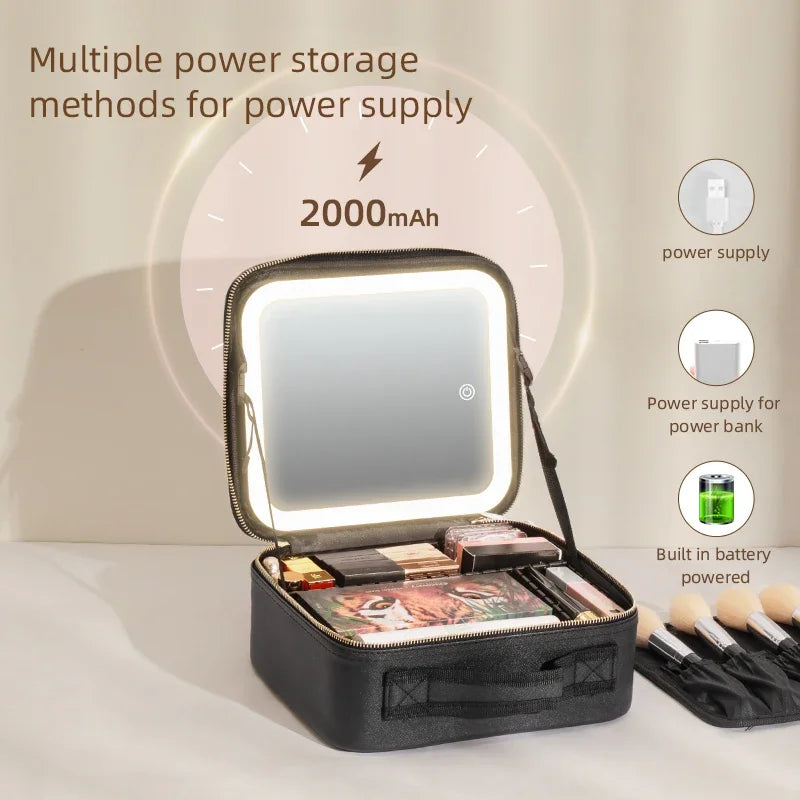 Makeup Train Case with Mirror, Waterproof Portable Cosmetic Organizer with Adjustable Dividers, Ideal Gift