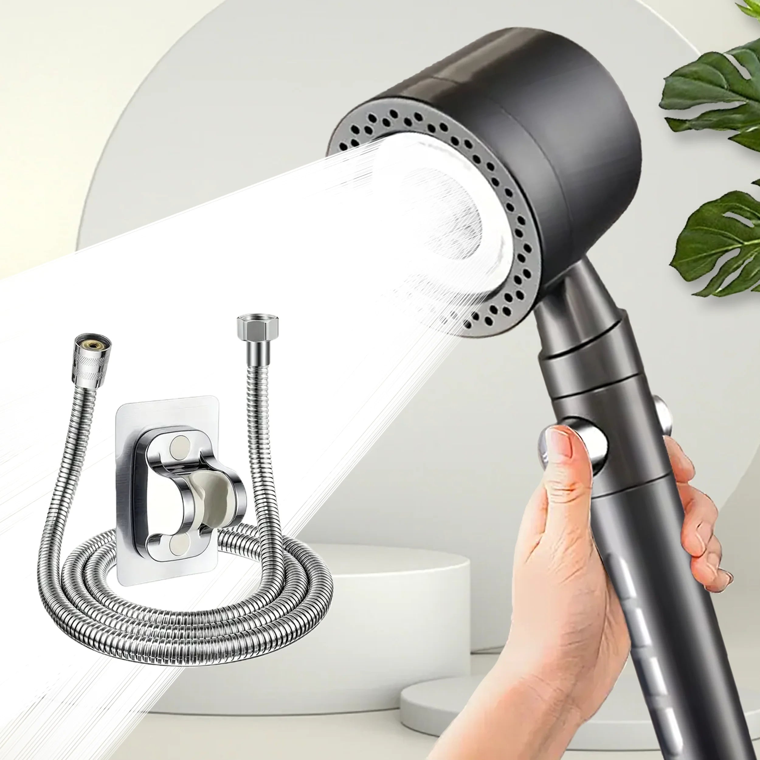 New High Pressure Water Saving Filter Shower Head 5 Modes Handheld Shower Head One Button Stop Bathroom Accessories Set